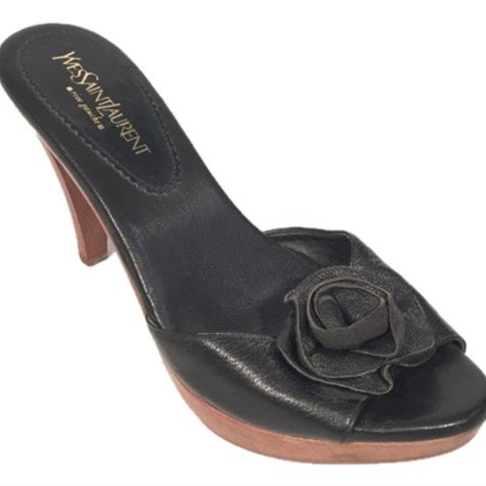 Yves Saint Laurent YSL Rose Rosette Slides Heels